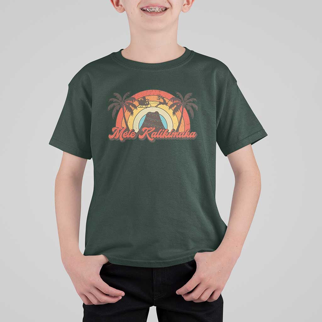 Hawaii Christmas T Shirt For Kid Mele Kalikimaka Retro Hawaiian Island Palm Tree Xmas Lights - Wonder Print Shop