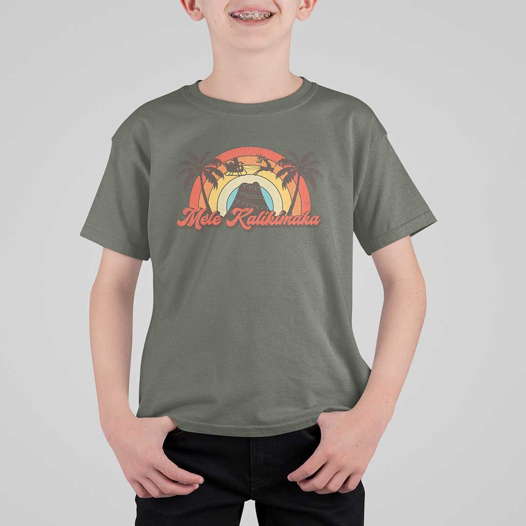 Hawaii Christmas T Shirt For Kid Mele Kalikimaka Retro Hawaiian Island Palm Tree Xmas Lights - Wonder Print Shop