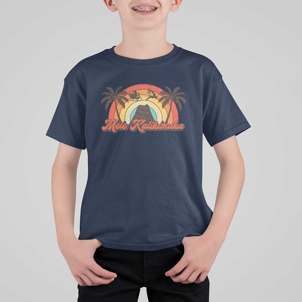 Hawaii Christmas T Shirt For Kid Mele Kalikimaka Retro Hawaiian Island Palm Tree Xmas Lights - Wonder Print Shop
