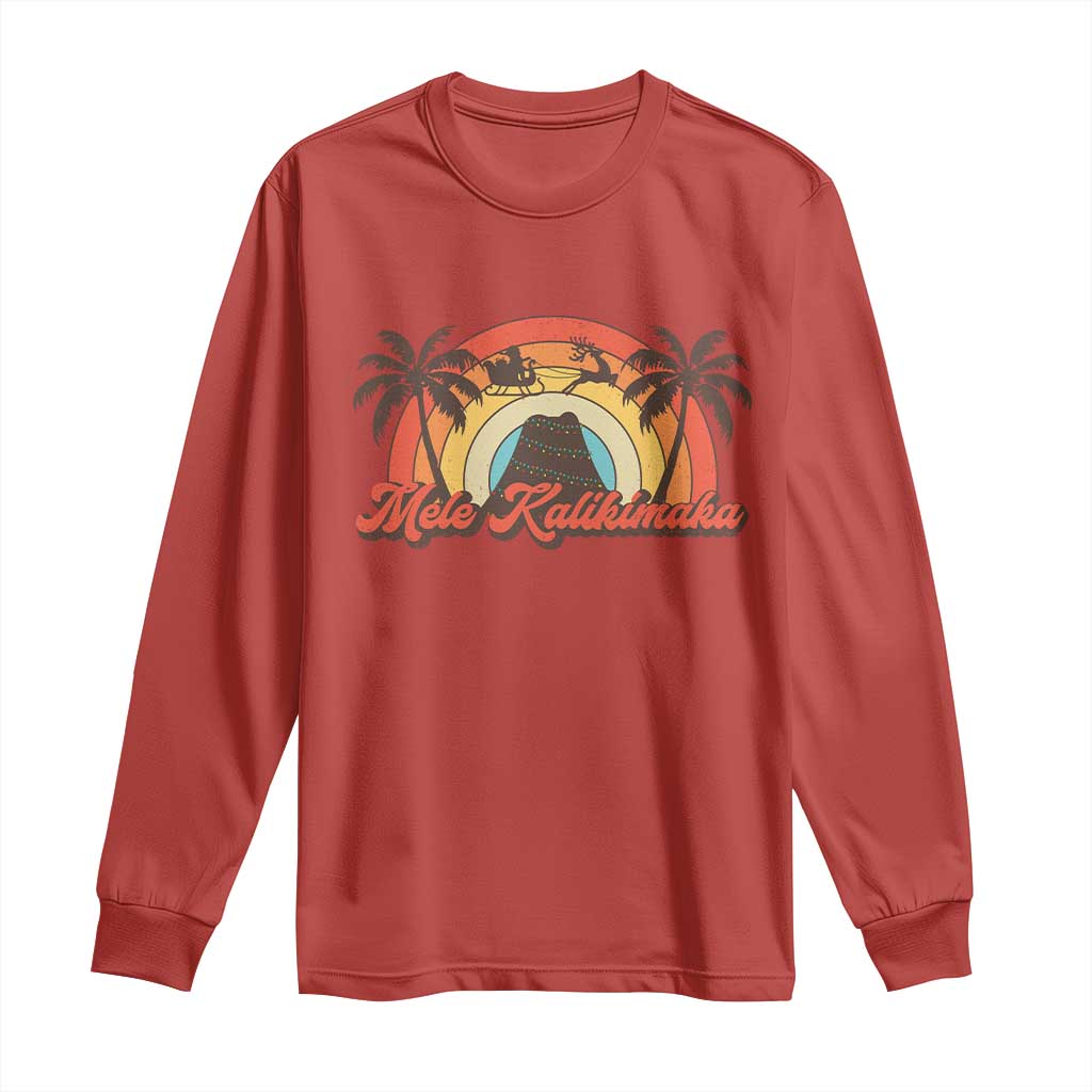 Hawaii Christmas Long Sleeve Shirt Mele Kalikimaka Retro Hawaiian Island Palm Tree Xmas Lights