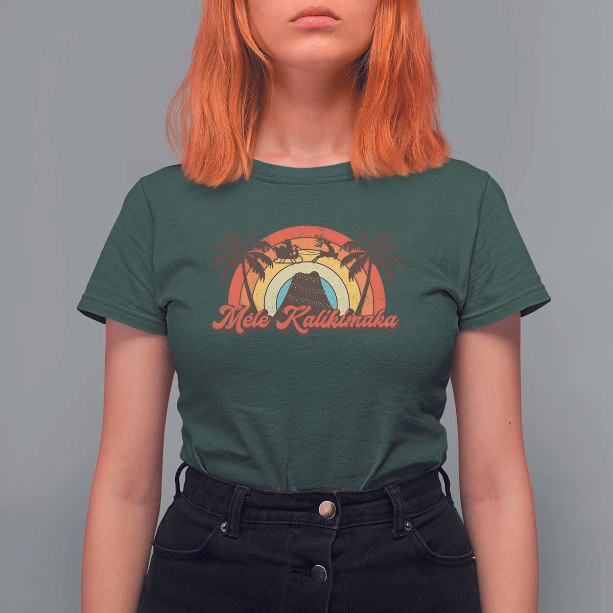 Hawaii Christmas T Shirt For Women Mele Kalikimaka Retro Hawaiian Island Palm Tree Xmas Lights - Wonder Print Shop