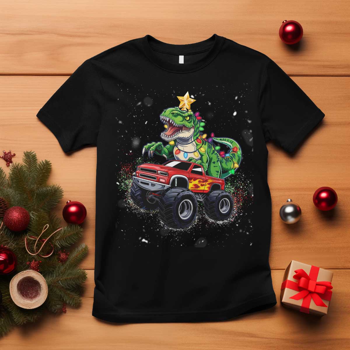 Christmas Dinosaur Monster Truck T Shirt - Wonder Print Shop