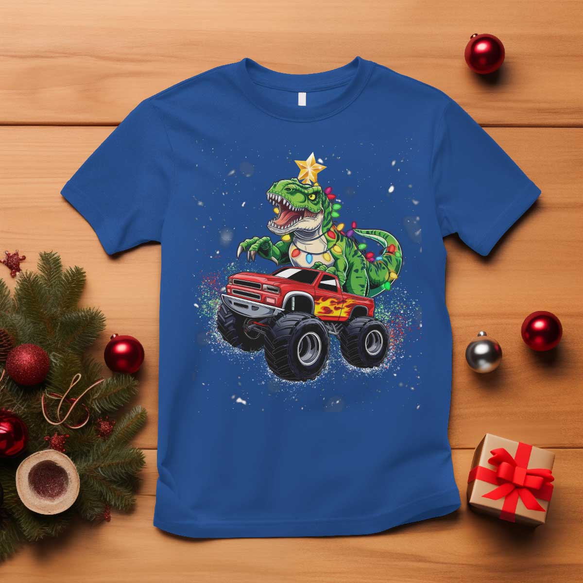 Christmas Dinosaur Monster Truck T Shirt - Wonder Print Shop