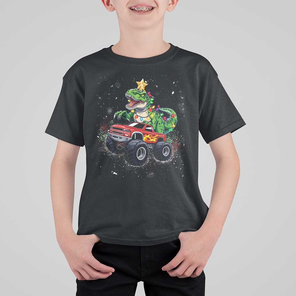 Christmas Dinosaur Monster Truck T Shirt For Kid - Wonder Print Shop
