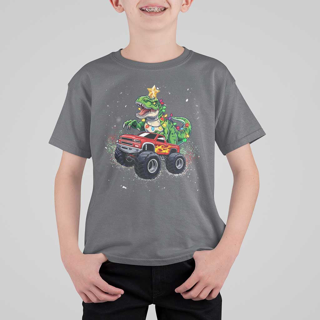 Christmas Dinosaur Monster Truck T Shirt For Kid - Wonder Print Shop