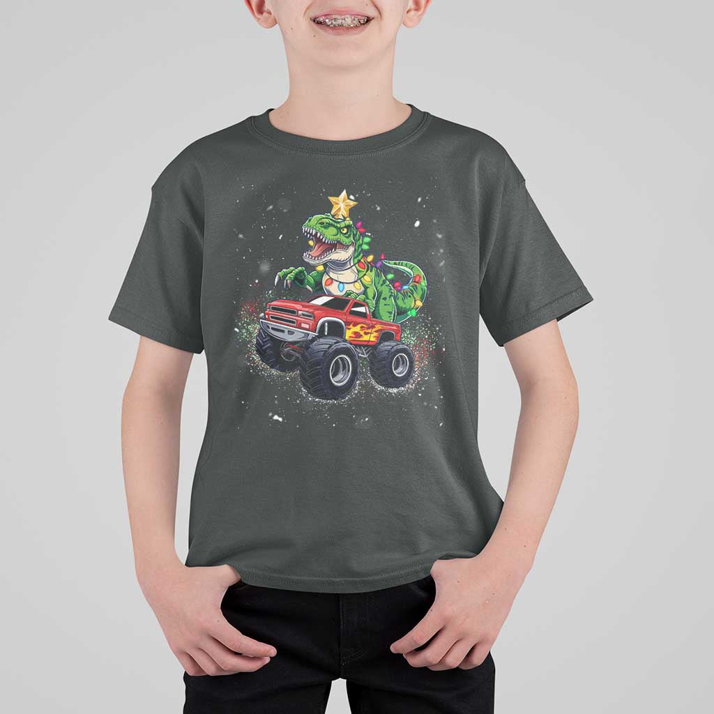 Christmas Dinosaur Monster Truck T Shirt For Kid - Wonder Print Shop