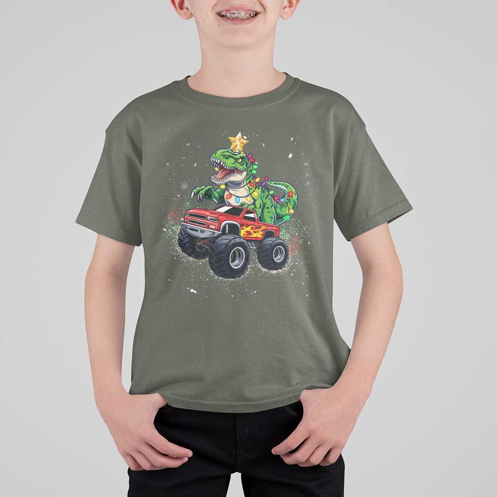 Christmas Dinosaur Monster Truck T Shirt For Kid - Wonder Print Shop