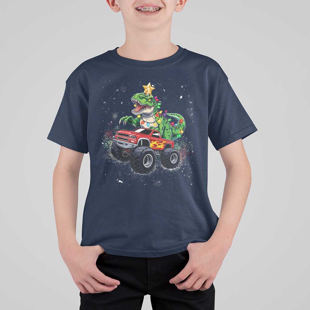 Christmas Dinosaur Monster Truck T Shirt For Kid - Wonder Print Shop