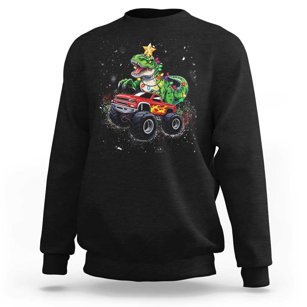 Christmas Dinosaur Monster Truck Sweatshirt - Wonder Print Shop