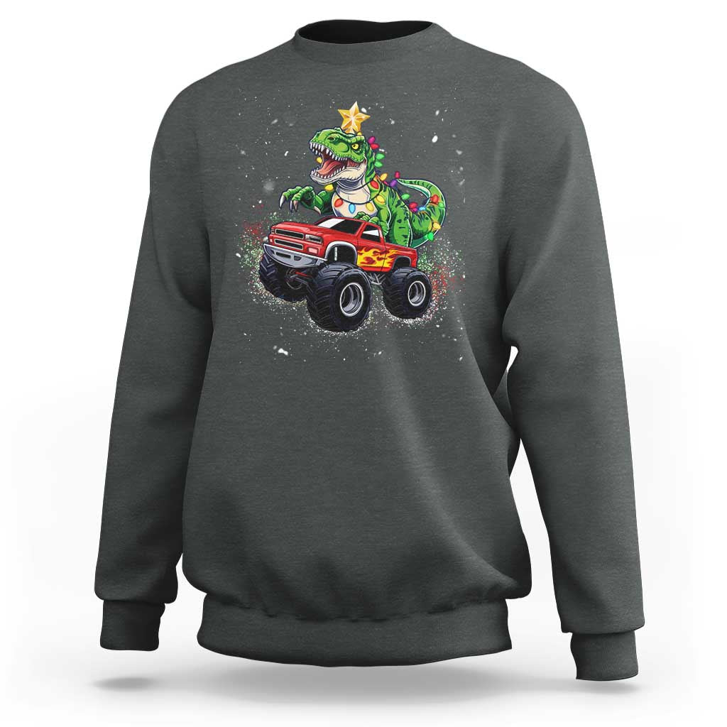 Christmas Dinosaur Monster Truck Sweatshirt - Wonder Print Shop