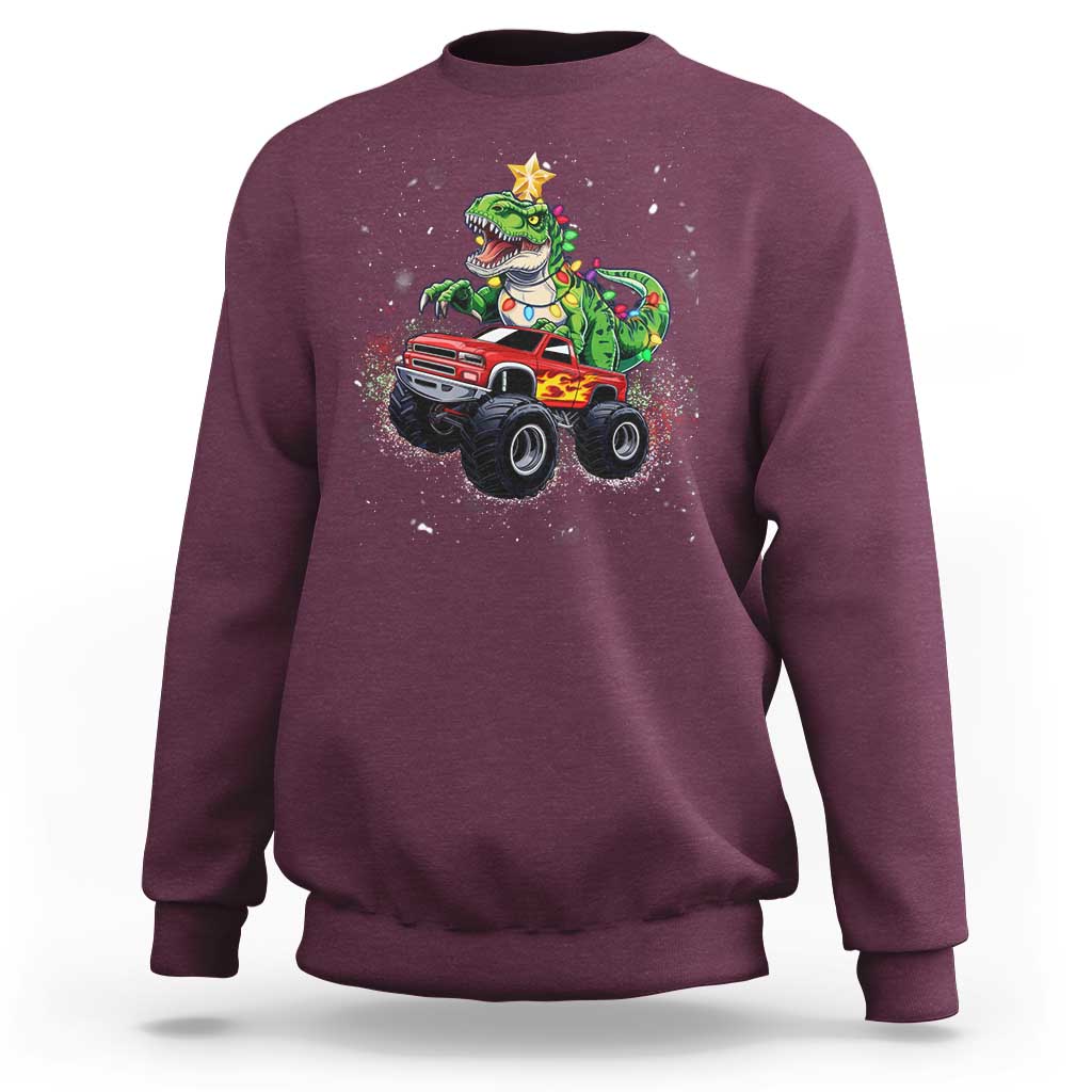 Christmas Dinosaur Monster Truck Sweatshirt - Wonder Print Shop