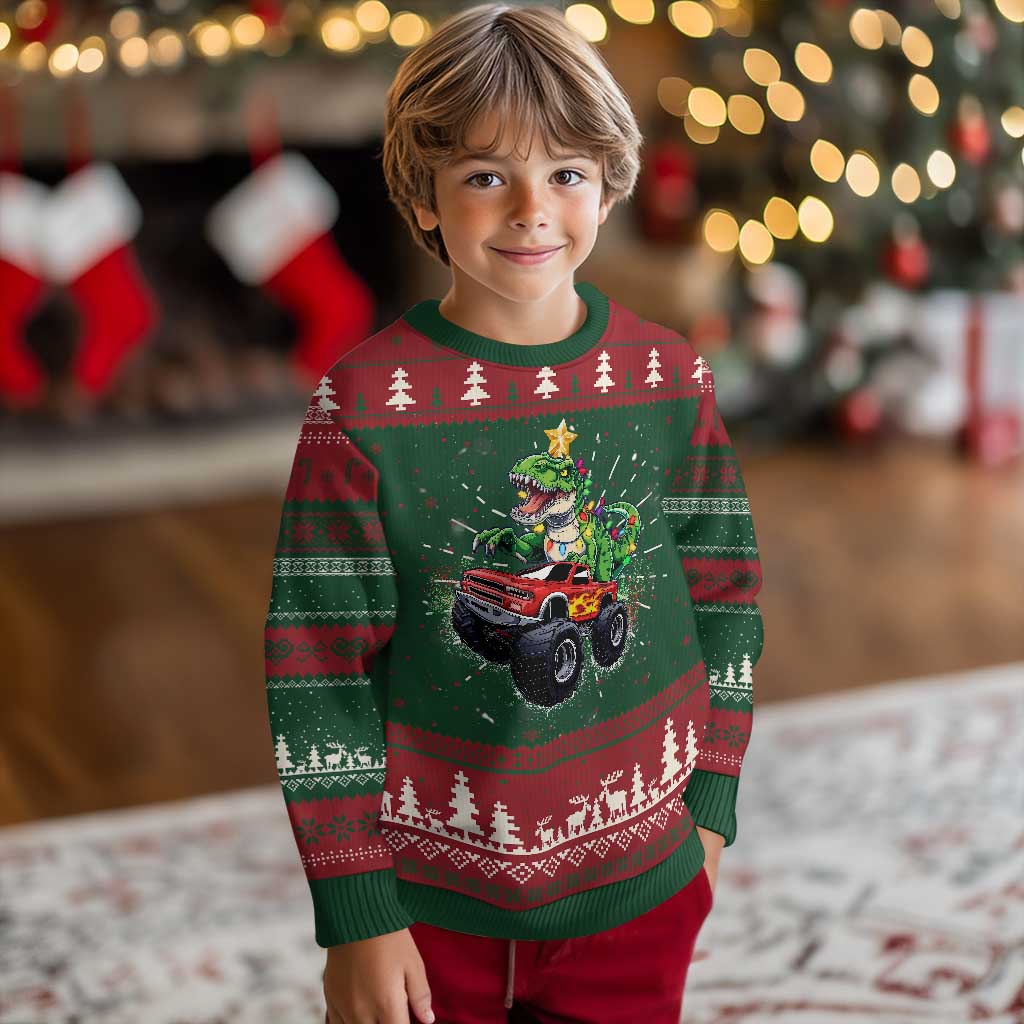 Dinosaur Monster Truck Ugly Christmas Sweater - Wonder Print Shop