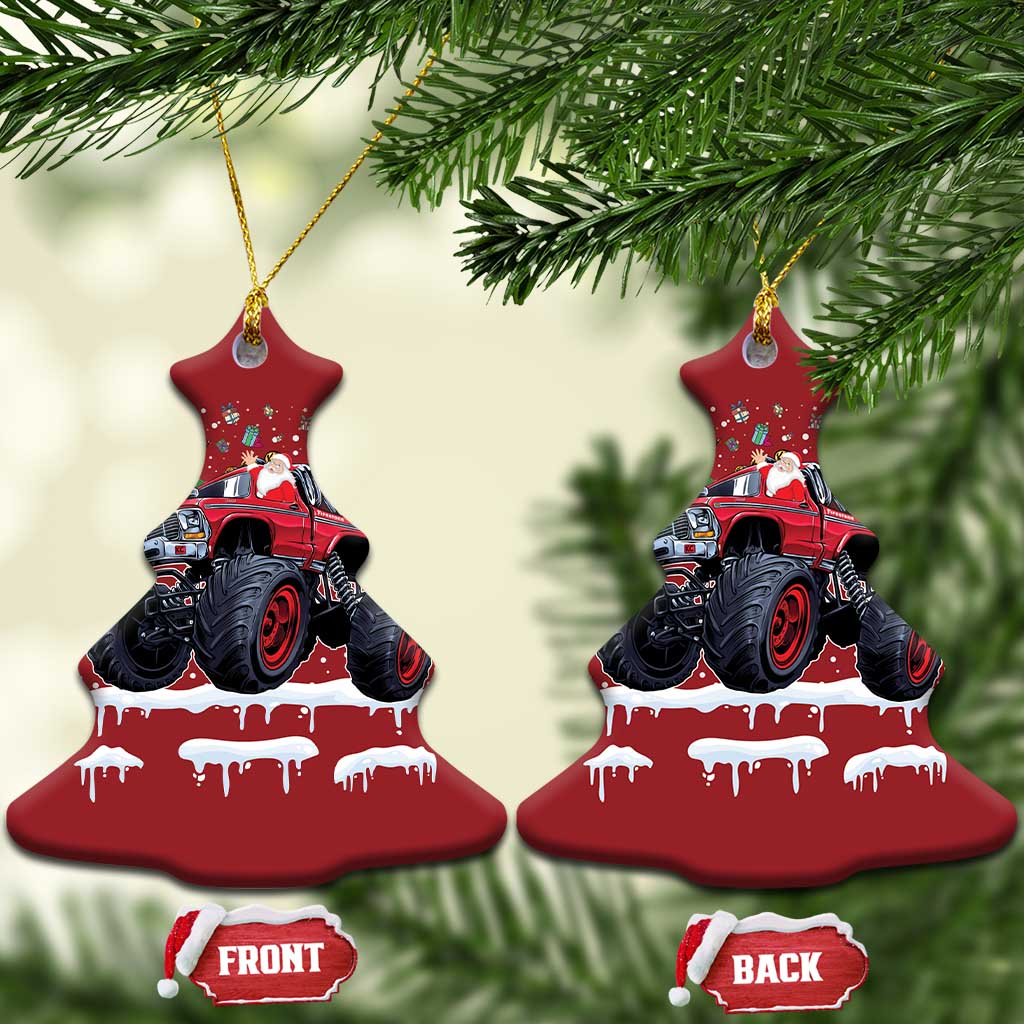 Xmas Santa Monster Truck Christmas Ornament American Offroad Xmas Boys Kids Toddler Youth - Wonder Print Shop