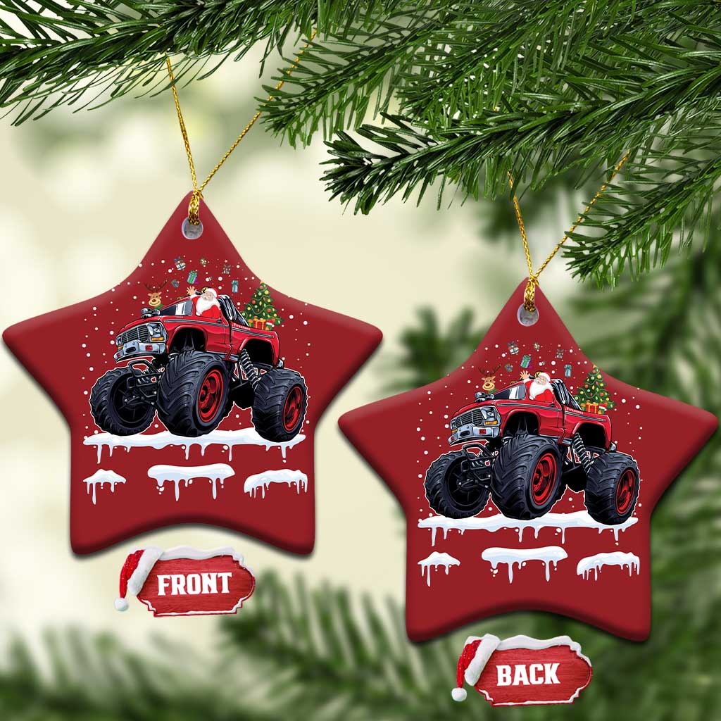 Xmas Santa Monster Truck Christmas Ornament American Offroad Xmas Boys Kids Toddler Youth - Wonder Print Shop
