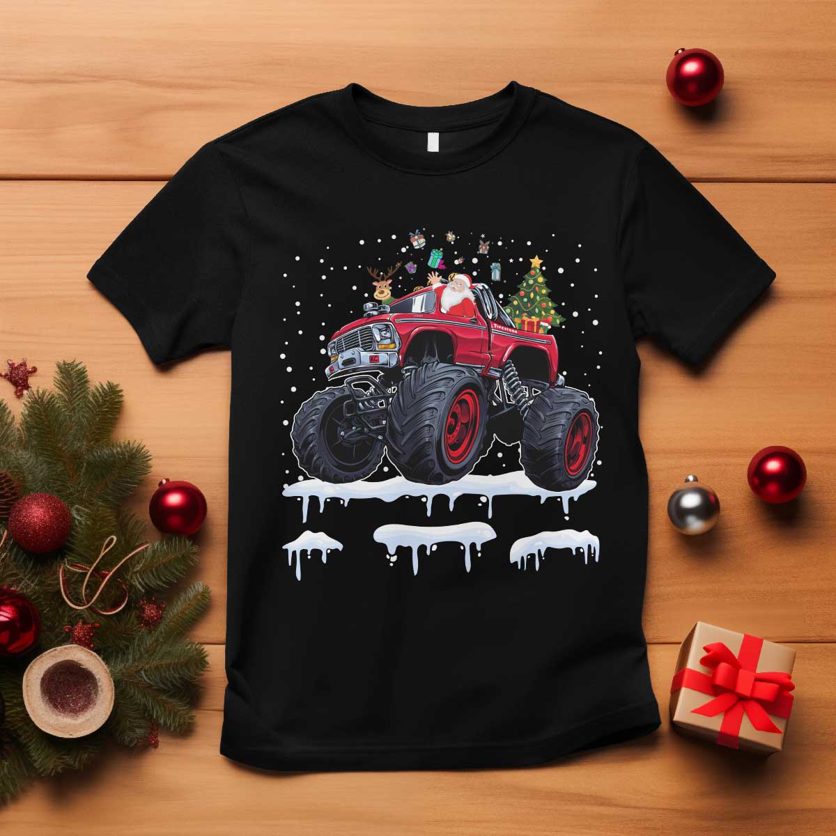 Christmas Santa Monster Truck T Shirt American Offroad Xmas Boys Kids Toddler Youth - Wonder Print Shop