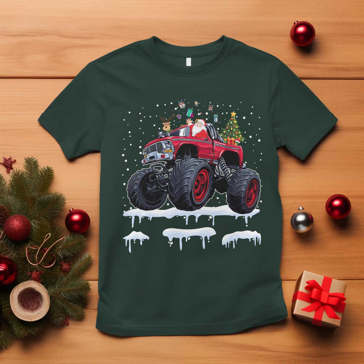 Christmas Santa Monster Truck T Shirt American Offroad Xmas Boys Kids Toddler Youth - Wonder Print Shop