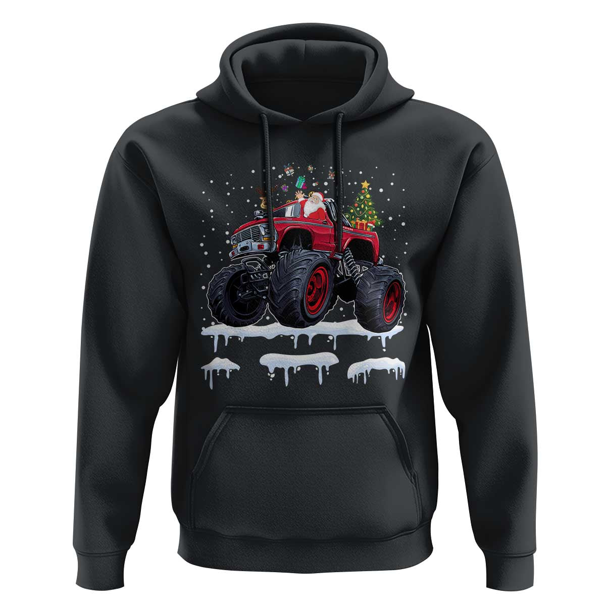 Christmas Santa Monster Truck Hoodie American Offroad Xmas Boys Kids Toddler Youth