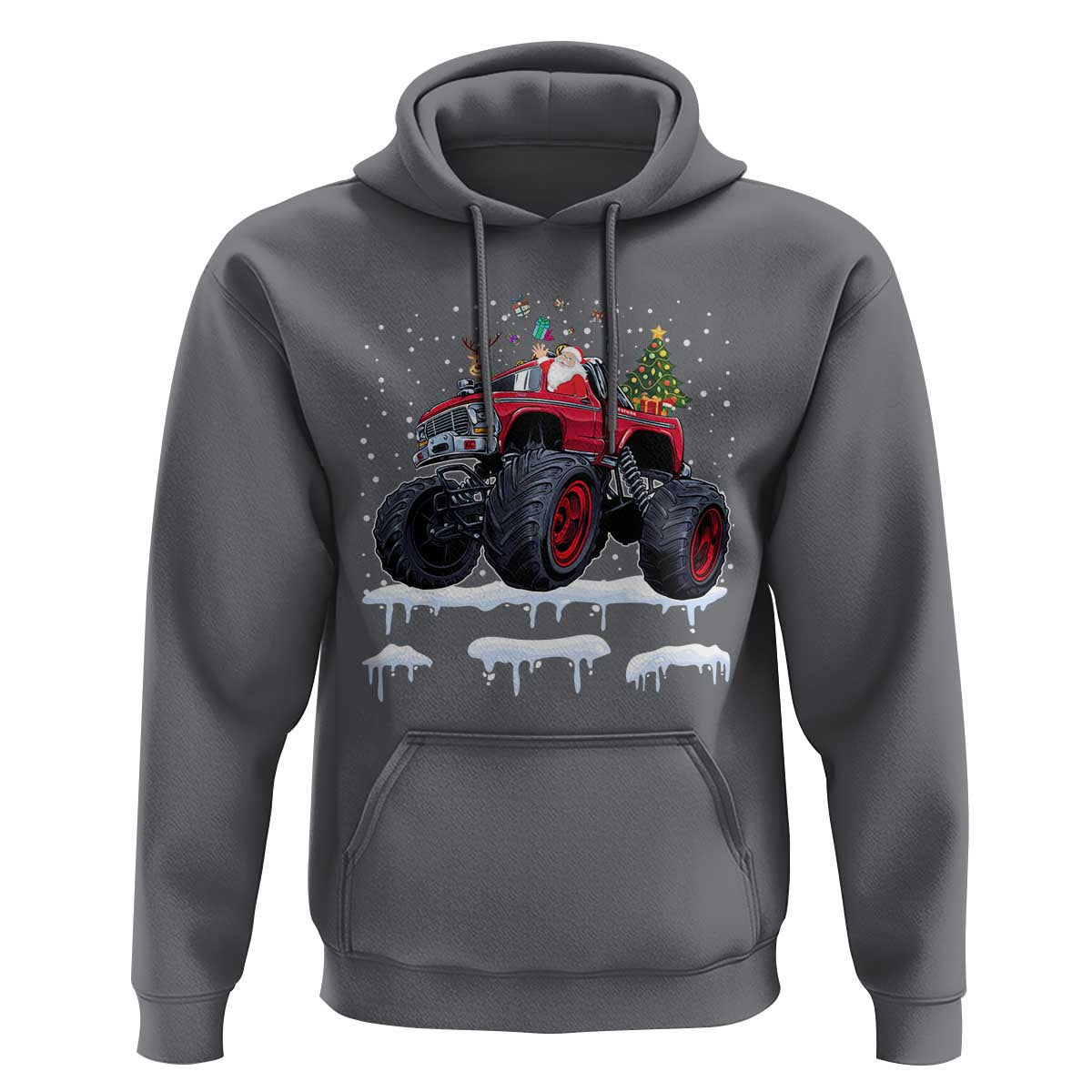 Christmas Santa Monster Truck Hoodie American Offroad Xmas Boys Kids Toddler Youth