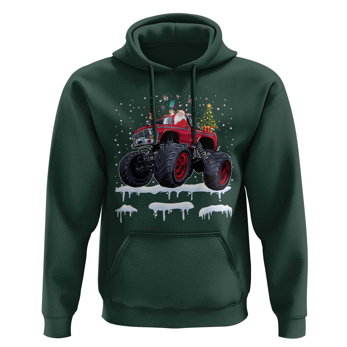Christmas Santa Monster Truck Hoodie American Offroad Xmas Boys Kids Toddler Youth