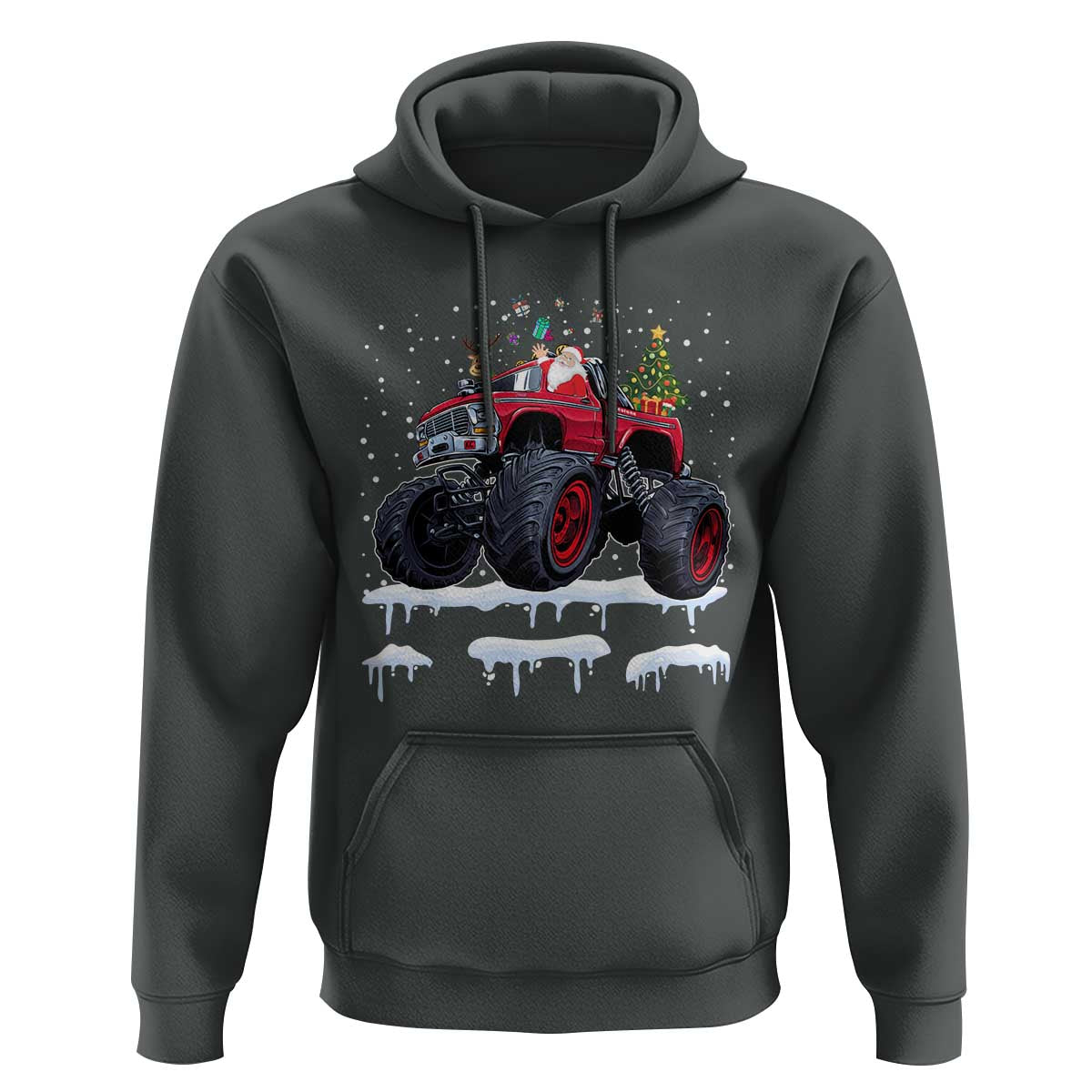 Christmas Santa Monster Truck Hoodie American Offroad Xmas Boys Kids Toddler Youth