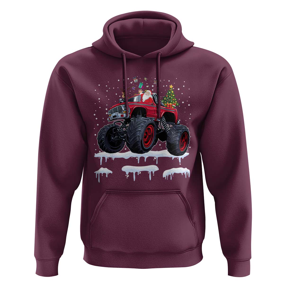 Christmas Santa Monster Truck Hoodie American Offroad Xmas Boys Kids Toddler Youth