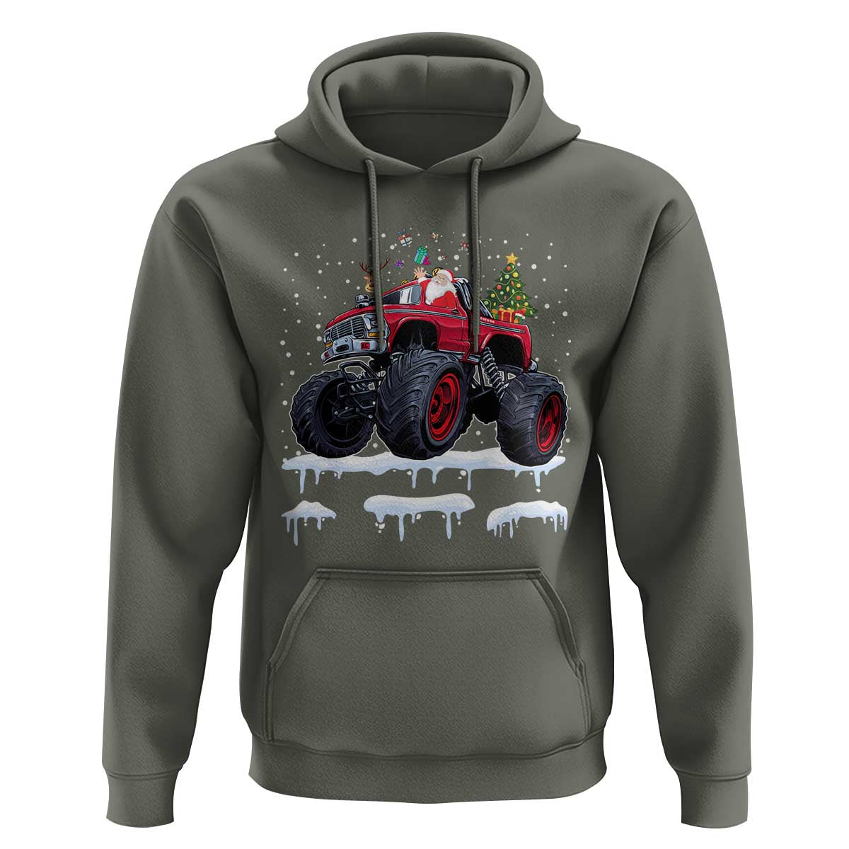 Christmas Santa Monster Truck Hoodie American Offroad Xmas Boys Kids Toddler Youth