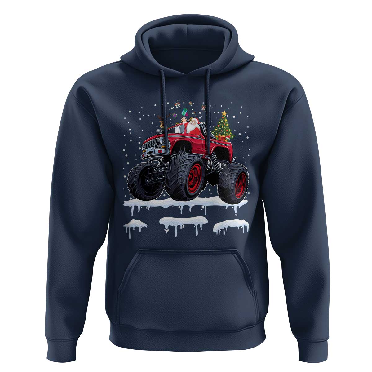 Christmas Santa Monster Truck Hoodie American Offroad Xmas Boys Kids Toddler Youth