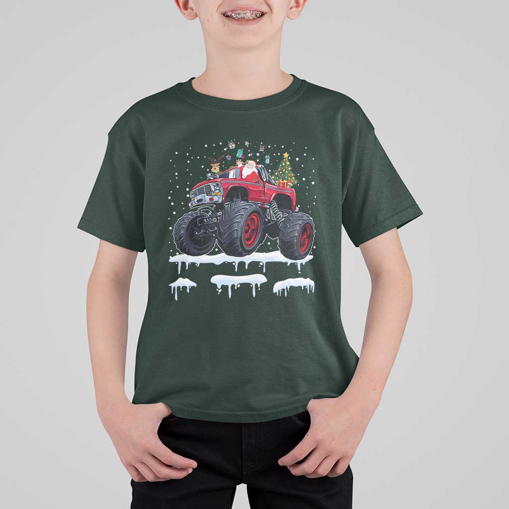 Christmas Santa Monster Truck T Shirt For Kid American Offroad Xmas Boys Kids Toddler Youth - Wonder Print Shop