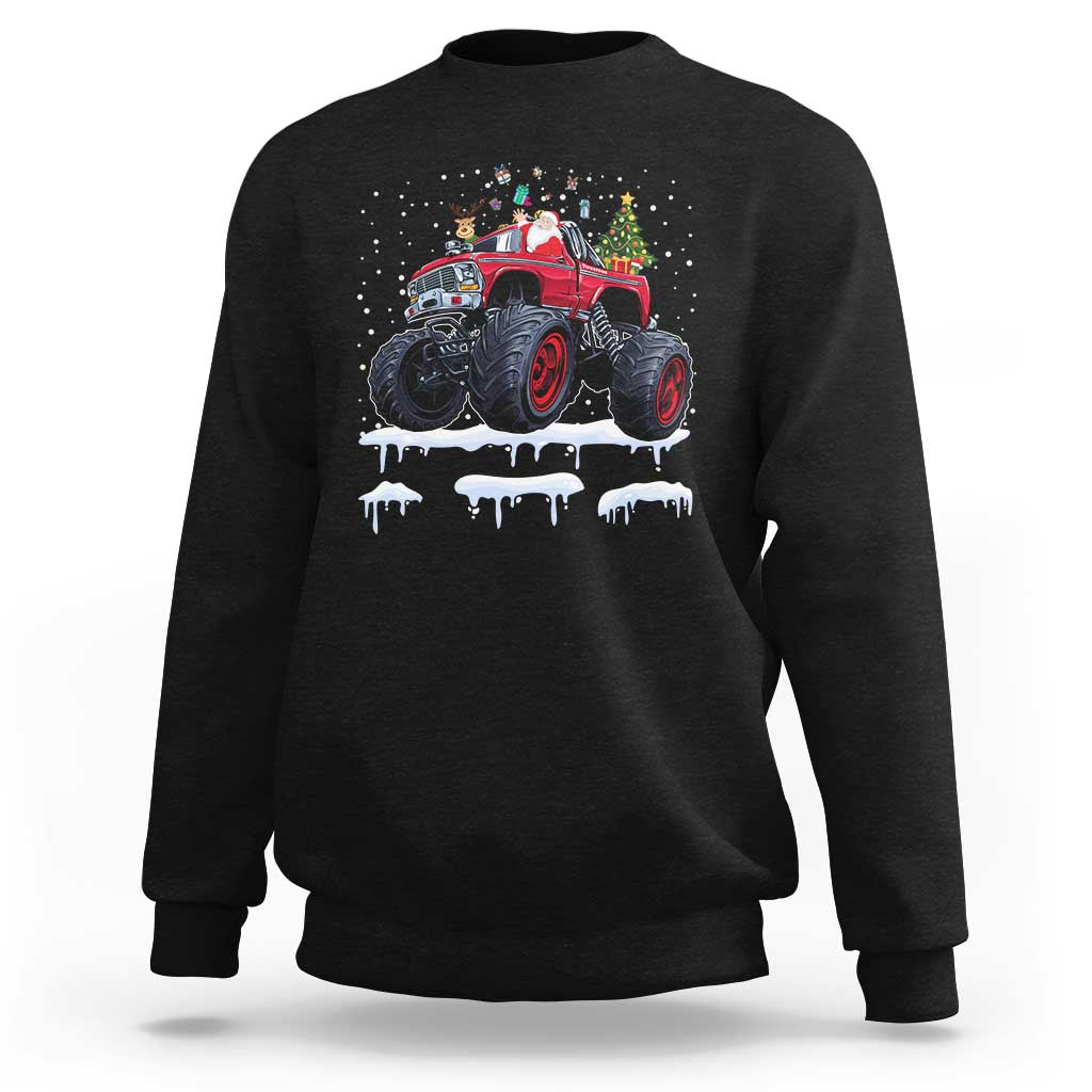 Christmas Santa Monster Truck Sweatshirt American Offroad Xmas Boys Kids Toddler Youth - Wonder Print Shop