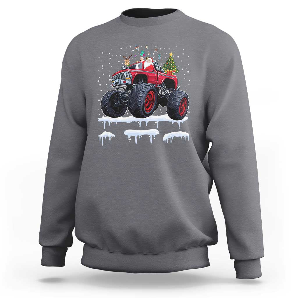 Christmas Santa Monster Truck Sweatshirt American Offroad Xmas Boys Kids Toddler Youth - Wonder Print Shop