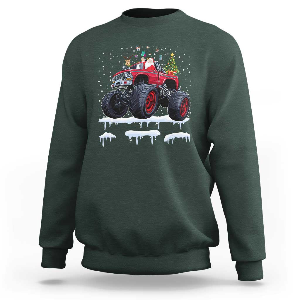 Christmas Santa Monster Truck Sweatshirt American Offroad Xmas Boys Kids Toddler Youth - Wonder Print Shop