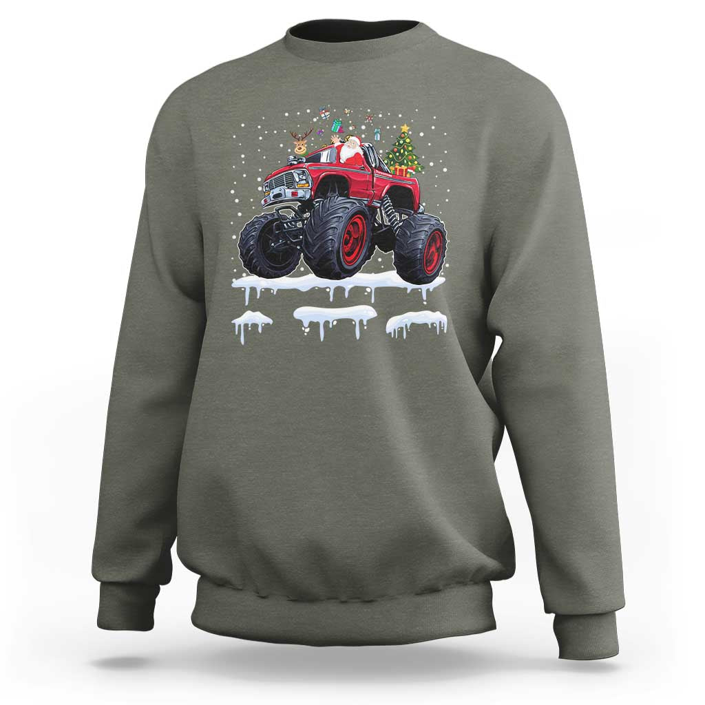Christmas Santa Monster Truck Sweatshirt American Offroad Xmas Boys Kids Toddler Youth - Wonder Print Shop