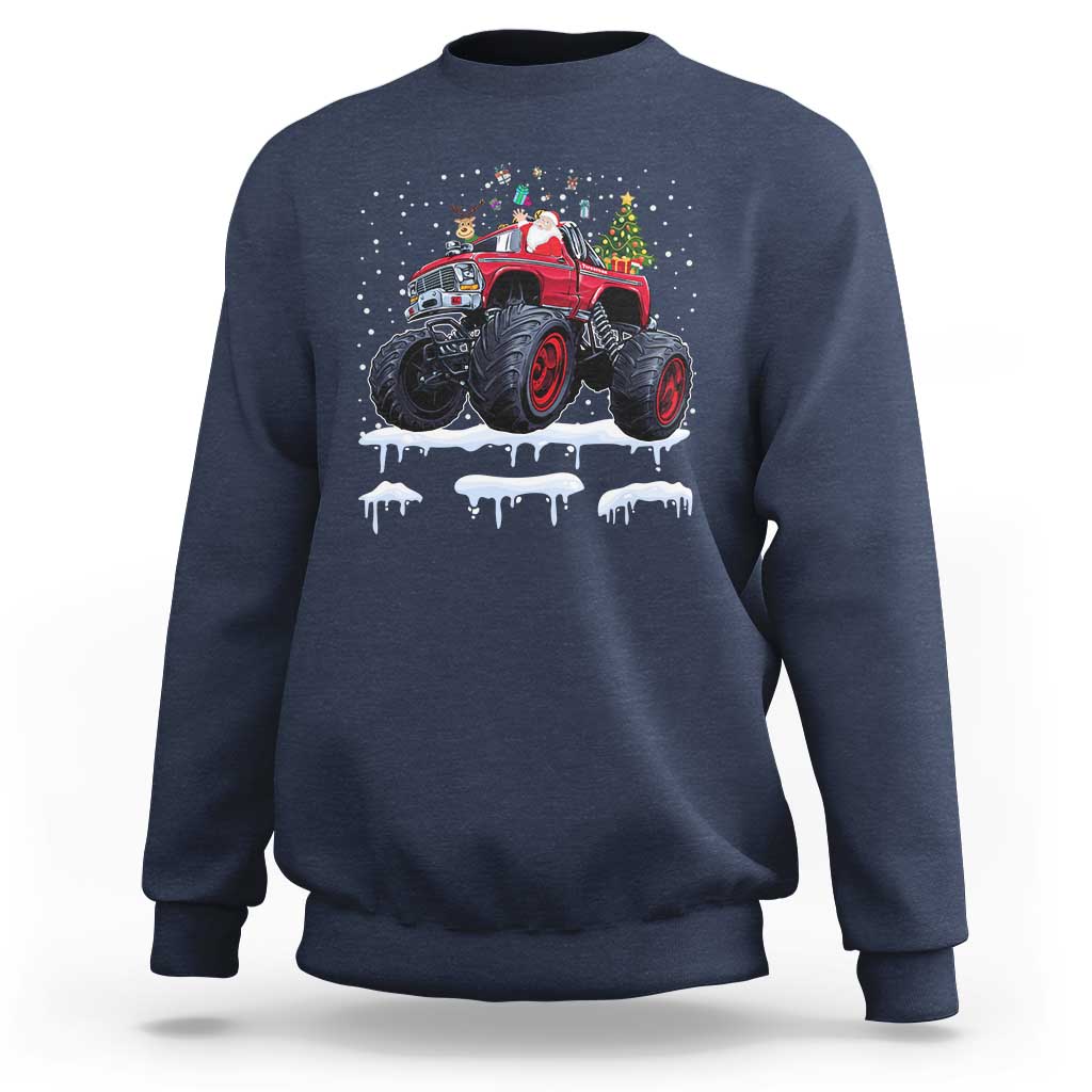 Christmas Santa Monster Truck Sweatshirt American Offroad Xmas Boys Kids Toddler Youth - Wonder Print Shop