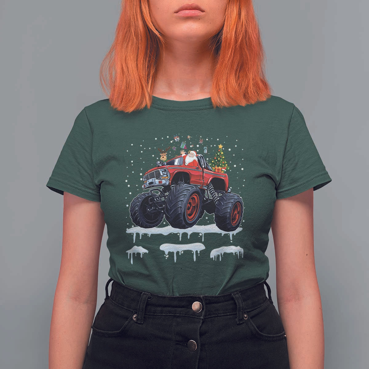 Christmas Santa Monster Truck T Shirt For Women American Offroad Xmas Boys Kids Toddler Youth - Wonder Print Shop