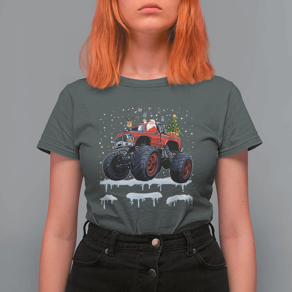 Christmas Santa Monster Truck T Shirt For Women American Offroad Xmas Boys Kids Toddler Youth - Wonder Print Shop