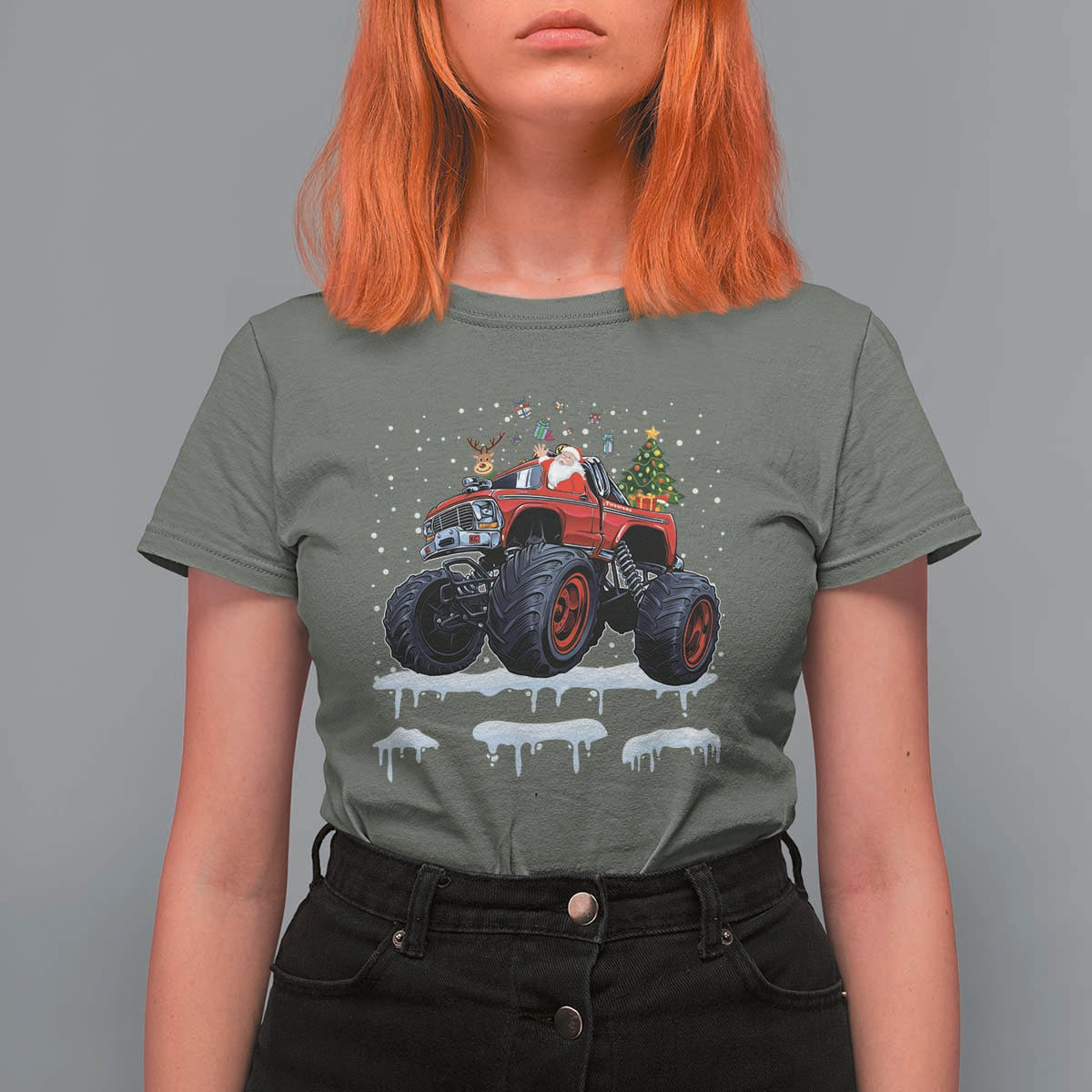 Christmas Santa Monster Truck T Shirt For Women American Offroad Xmas Boys Kids Toddler Youth - Wonder Print Shop