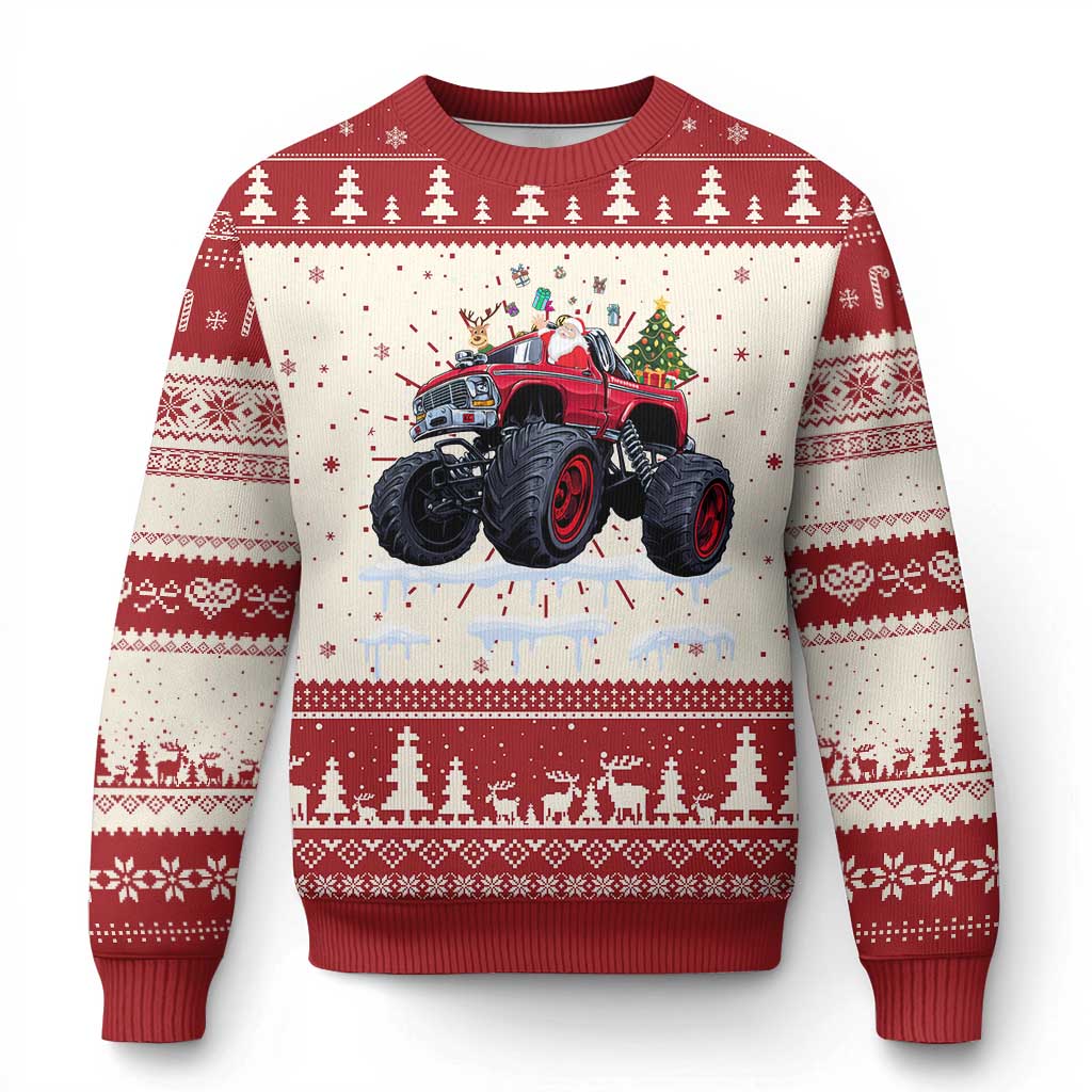 Santa Monster Truck Ugly Christmas Sweater American Offroad Xmas Boys Kids Toddler Youth - Wonder Print Shop