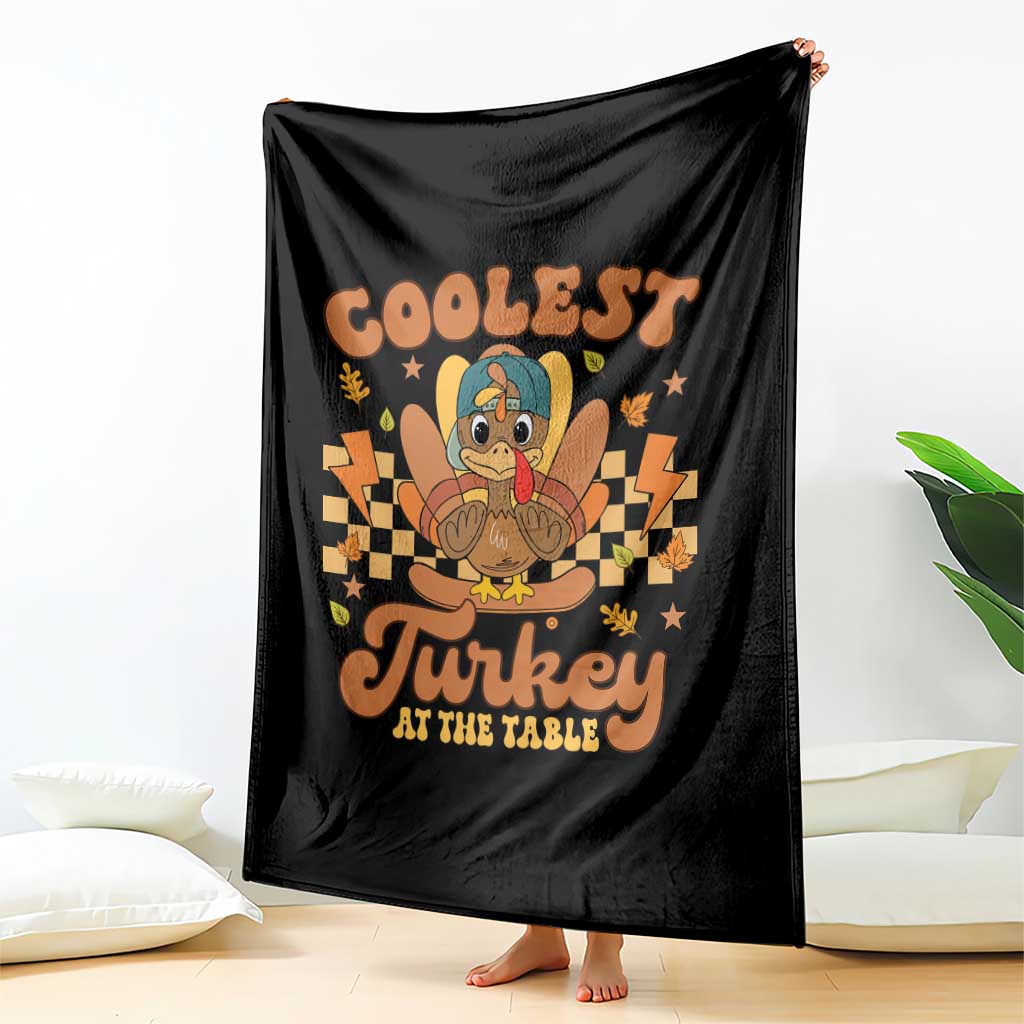 Thanksgiving Kids Throw Blanket Coolest Turkey At The Table Boys Toddler Youth - Wonder Print Shop