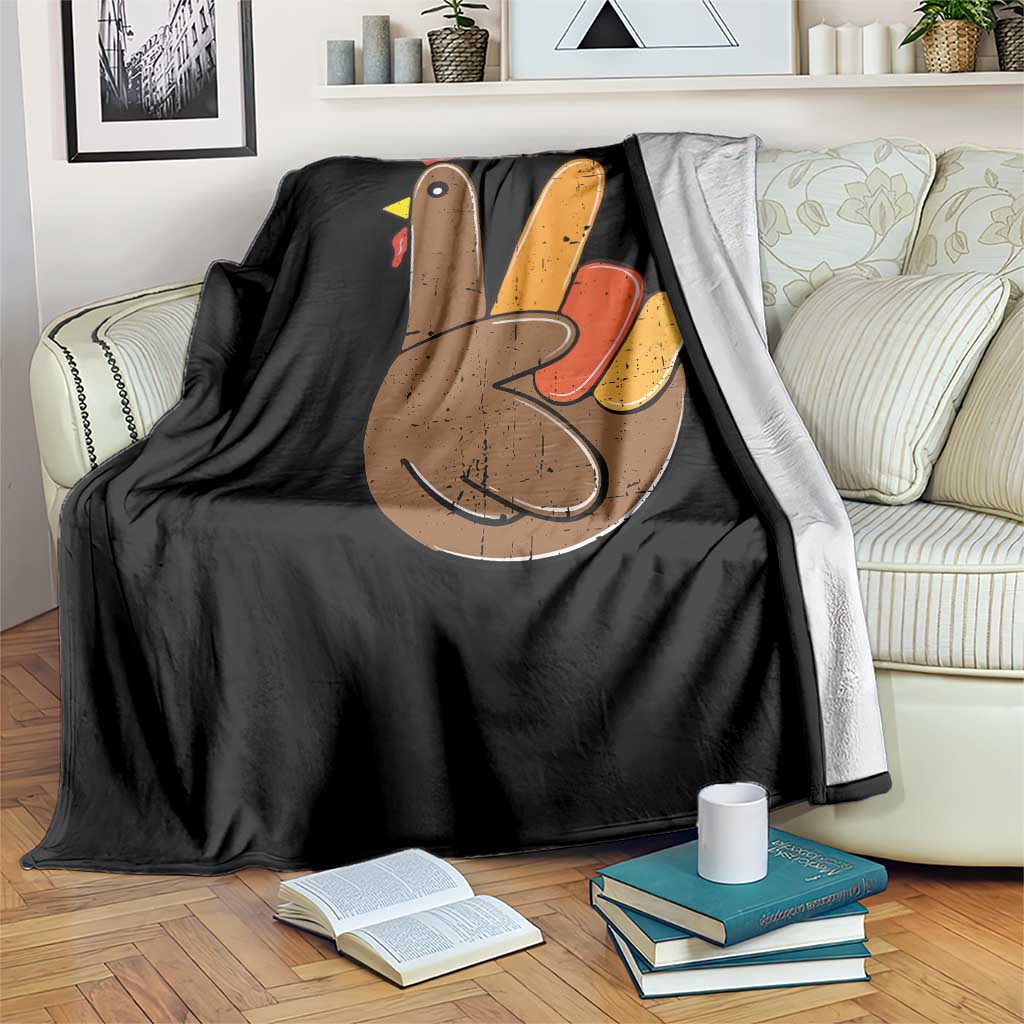 Thanksgiving Throw Blanket Peace Sign Turkey Hand Cool Thanksgiving Hippie - Wonder Print Shop