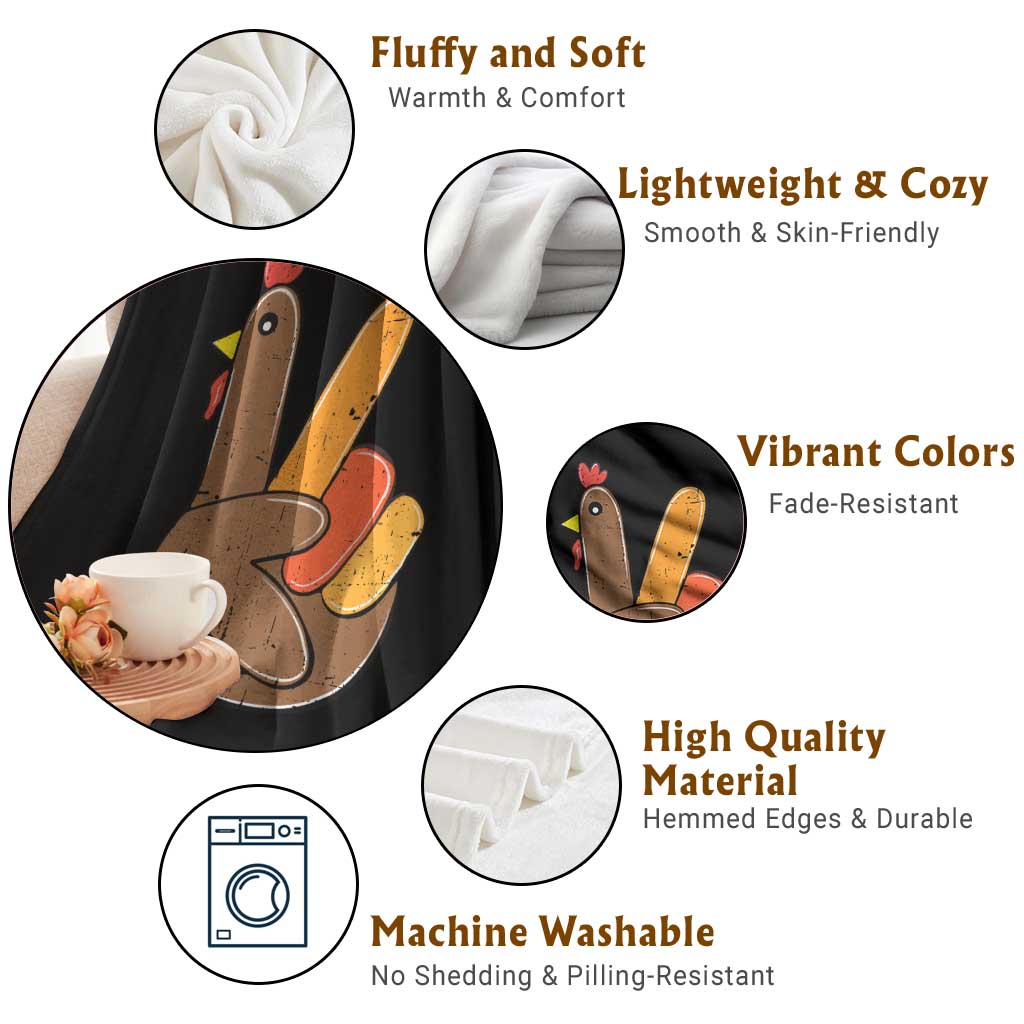 Thanksgiving Throw Blanket Peace Sign Turkey Hand Cool Thanksgiving Hippie - Wonder Print Shop