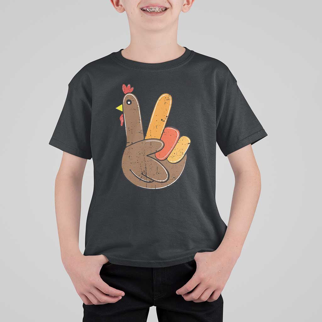 Thanksgiving T Shirt For Kid Peace Sign Turkey Hand Cool Thanksgiving Hippie - Wonder Print Shop