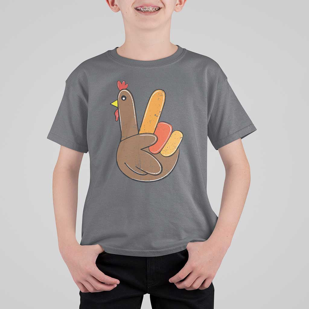 Thanksgiving T Shirt For Kid Peace Sign Turkey Hand Cool Thanksgiving Hippie - Wonder Print Shop