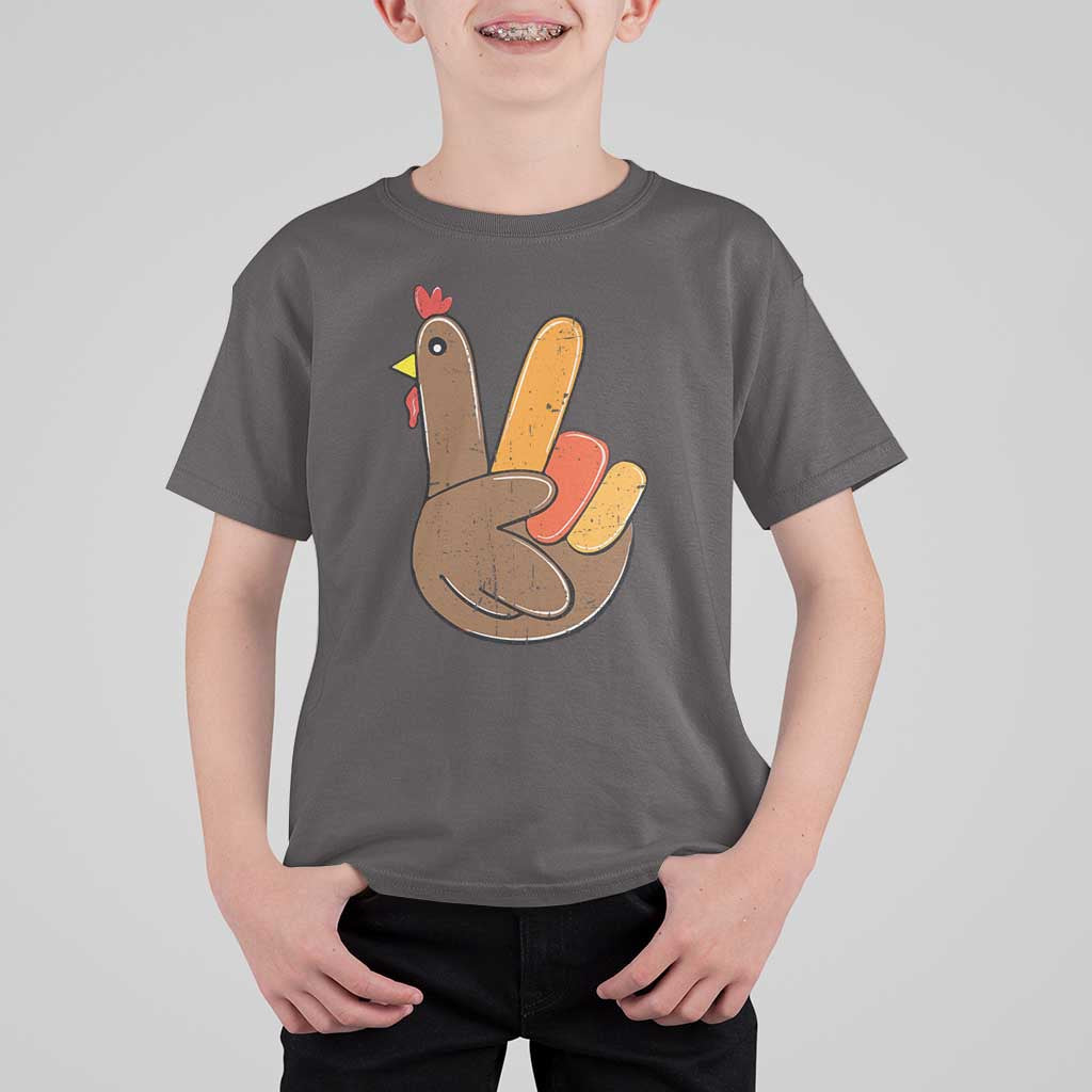 Thanksgiving T Shirt For Kid Peace Sign Turkey Hand Cool Thanksgiving Hippie - Wonder Print Shop
