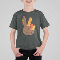 Thanksgiving T Shirt For Kid Peace Sign Turkey Hand Cool Thanksgiving Hippie - Wonder Print Shop