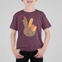 Thanksgiving T Shirt For Kid Peace Sign Turkey Hand Cool Thanksgiving Hippie - Wonder Print Shop