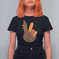 Thanksgiving T Shirt For Women Peace Sign Turkey Hand Cool Thanksgiving Hippie - Wonder Print Shop