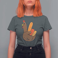 Thanksgiving T Shirt For Women Peace Sign Turkey Hand Cool Thanksgiving Hippie - Wonder Print Shop
