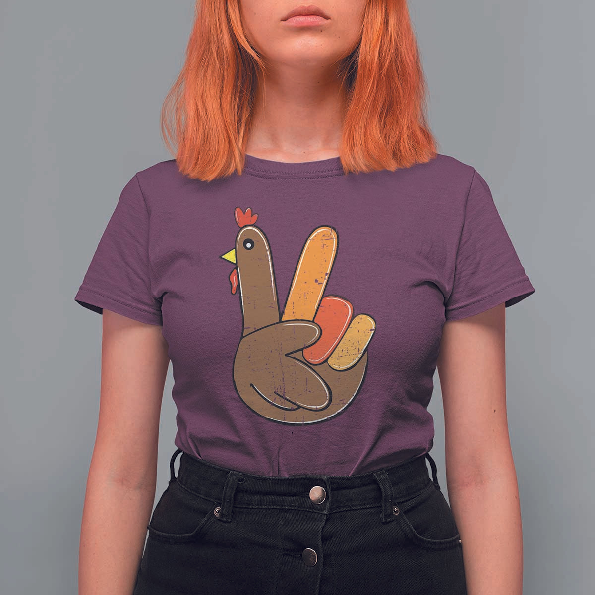 Thanksgiving T Shirt For Women Peace Sign Turkey Hand Cool Thanksgiving Hippie - Wonder Print Shop