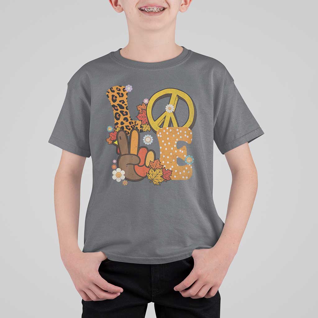 Thanksgiving T Shirt For Kid Peace Sign Love Turkey Hand - Wonder Print Shop