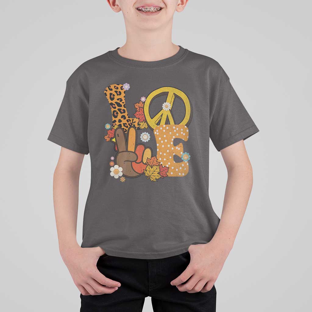 Thanksgiving T Shirt For Kid Peace Sign Love Turkey Hand - Wonder Print Shop
